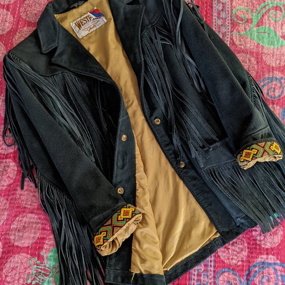 Vintage Schott Western Authentic Styling Fringe Suede Jacket in Emerald Green - Picture 2 of 15